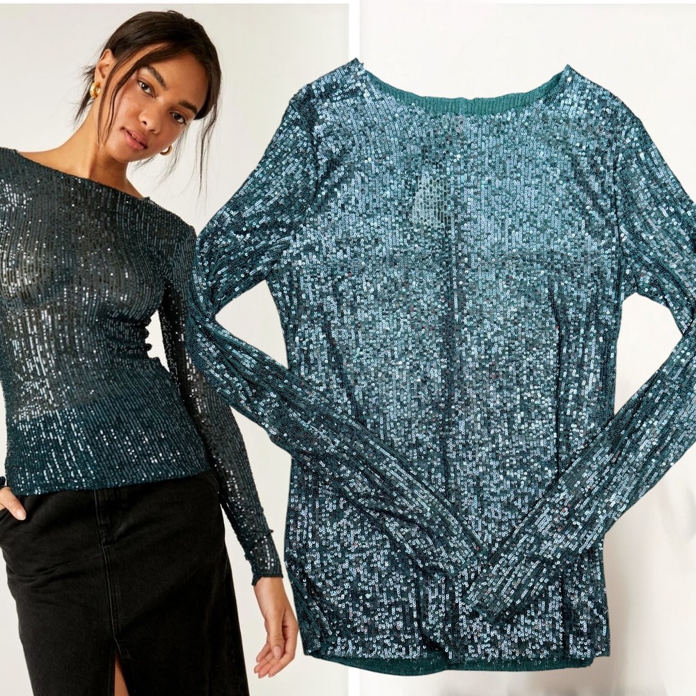 Intimately Free People Lulworth Top Sequin Forest Pool Green M